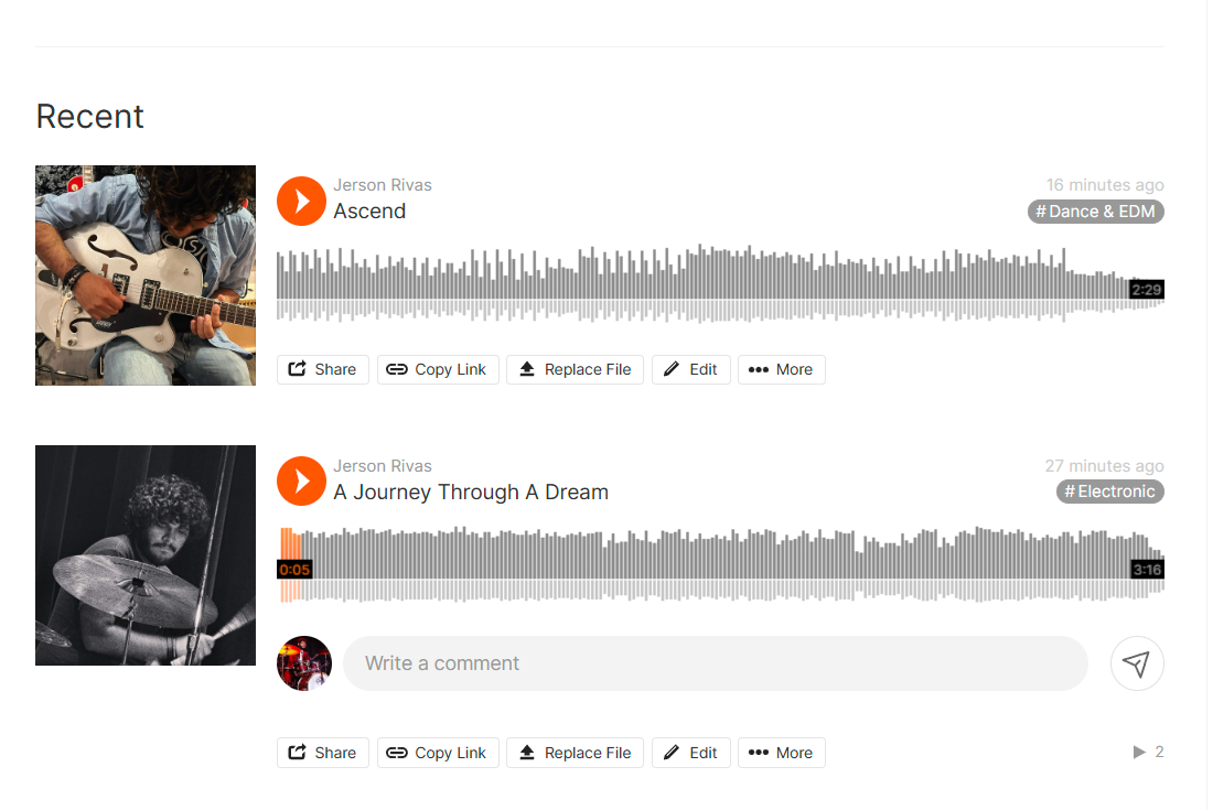 image of soundcloud page